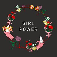 Girl power flower frame vector