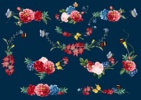 Hand drawn flowers colorful floral pattern