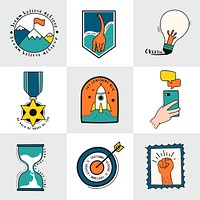 Hand drawn set of idea and business symbols illustration