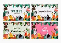 Animals theme card template collection vector