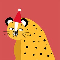 Cute cheetah wearing a Christmas hat vector