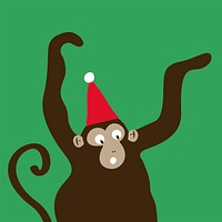 Excited monkey with a Christmas hat cartoon vector
