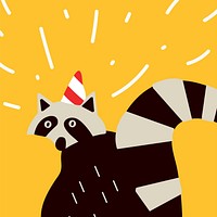 Smart raccoon with a party hat vector graphics