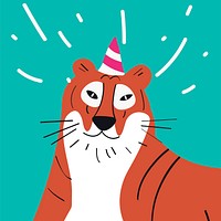 Cute cartoon tiger wearing a party hat vector graphics