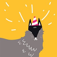 Gray cartoon wolf wearing a party hat vector design