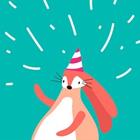 Pink rabbit wearing a party hat in a cartoon style vector