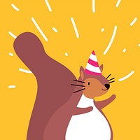 Cute brown squirrel wearing a party hat cartoon vector illustration