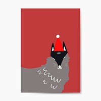 Gray cartoon wolf wearing a Christmas hat vector design