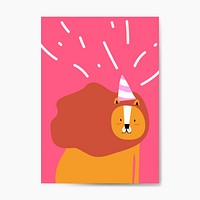 Lion wearing a party hat in a cartoon style vector