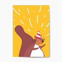 Cute brown squirrel wearing a party hat cartoon vector illustration