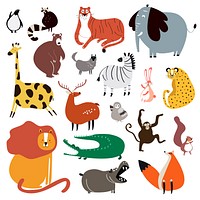 Collection of cute wild animals in cartoon style vector