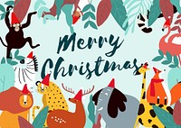 Merry Christmas animal theme card vector