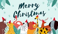 Animal theme Merry Christmas card vector