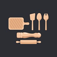 Wooden kitchenware set vector illustration