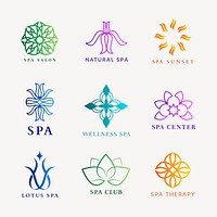 Colorful wellness spa logo, gradient modern design vector set