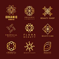 Gold spa logo template, wellness luxury design for health & wellness business vector set