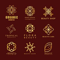 Gold spa logo template, wellness luxury design for health & wellness business psd collection