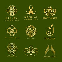 Gold spa logo template, wellness luxury design for health & wellness business vector set