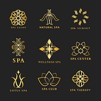 Gold spa logo template, wellness luxury design for health & wellness business vector set