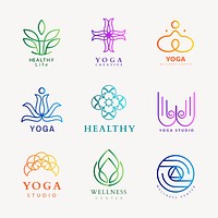 Colorful wellness spa logo, gradient modern design psd collection