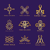 Gold spa logo template, wellness luxury design for health & wellness business psd collection