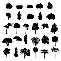 Collection of tree and shrub silhouettes vector