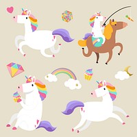 Cute unicorns with magical elements vector