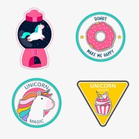 Set of magical unicorn stickers vector
