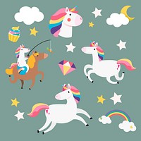 Unicorns and magical elements vector