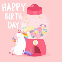 Cute unicorn happy birthday card vector