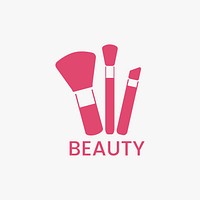 Pink makeup brushes icon cosmetic vector