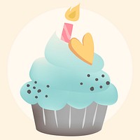 Blue cupcake vector with a candle