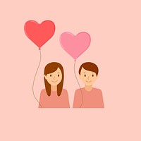 Valentine&rsquo;s celebration cute couple psd holding heart balloons illustration