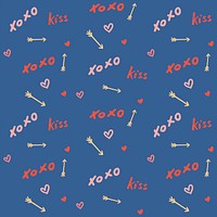 Xoxo kiss typography pattern on blue background