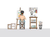An artistic painter working in his studio