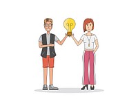 Illustration of people with ideas holding a lightbulb