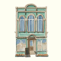Illustration of a vintage European building exterior in water color