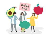 Illustration of people with healthy foods