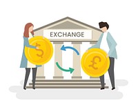 Illustration of exchanging money at bank