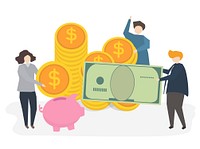 Illustration of people with money