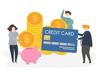 Illustration of people with creditcard and money