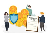 Illustration of people with insurance policy