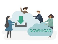 Illustration of people downloading information