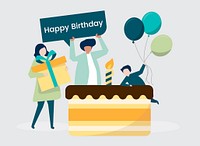 Character of people and a birthday party themed illustration