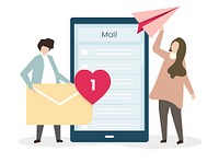 Lovers sending emails to each other
