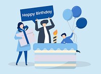 Character of people and a birthday party themed illustration