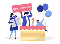 Character of people and a birthday party themed illustration