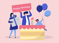 Character of people and a birthday party themed illustration