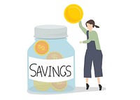 Illustration of a character saving money