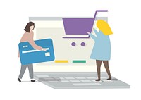 Illustration of characters online shopping